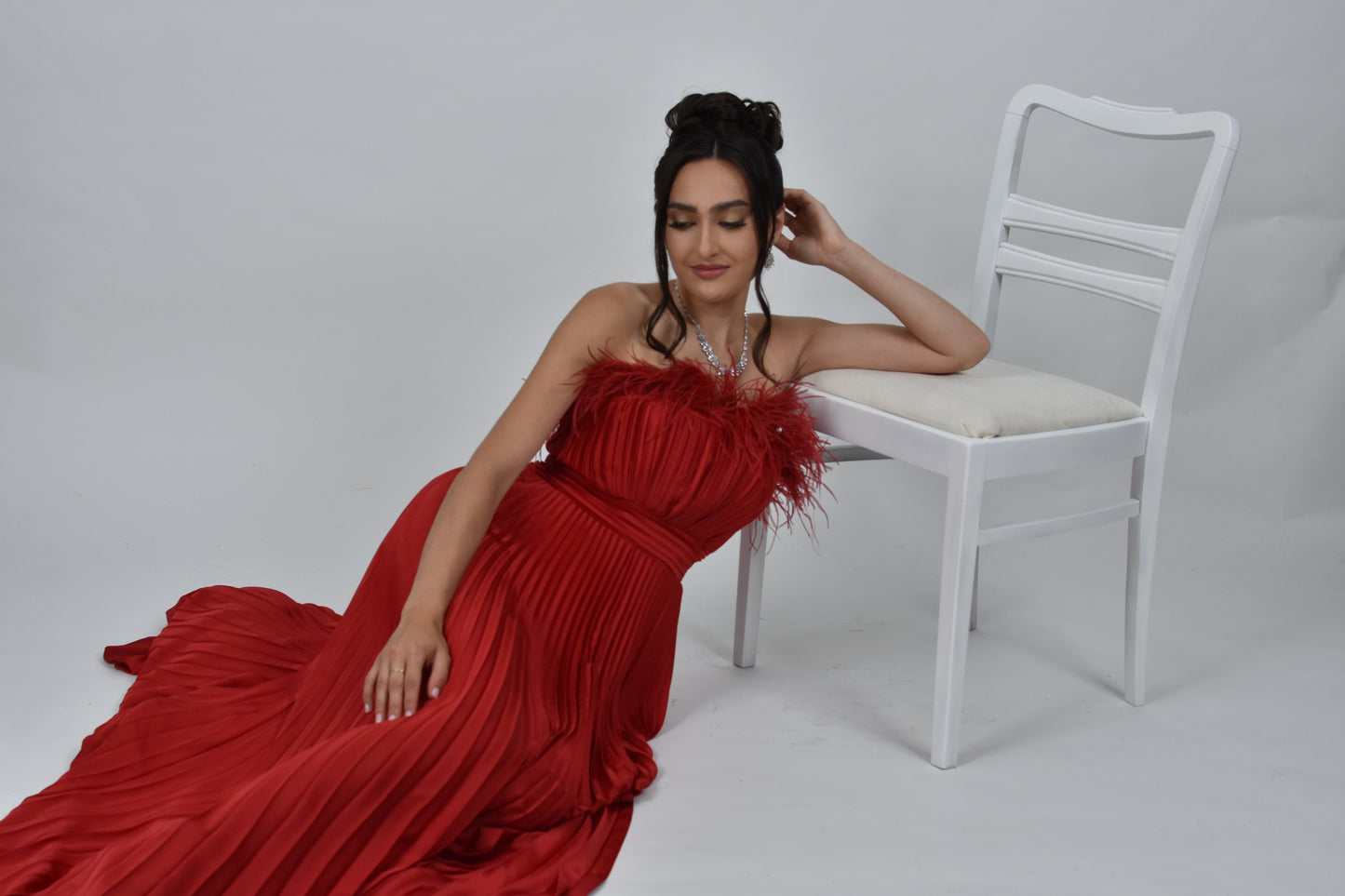 Rochie lunga de satin cu pliuri