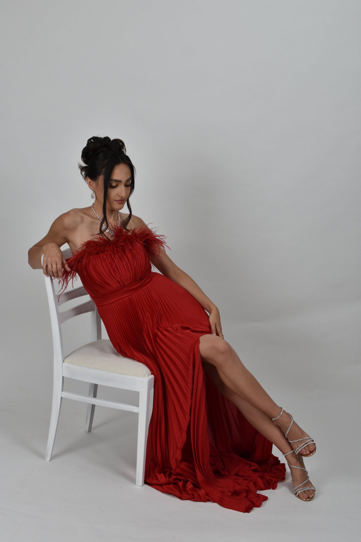 Rochie lunga de satin cu pliuri