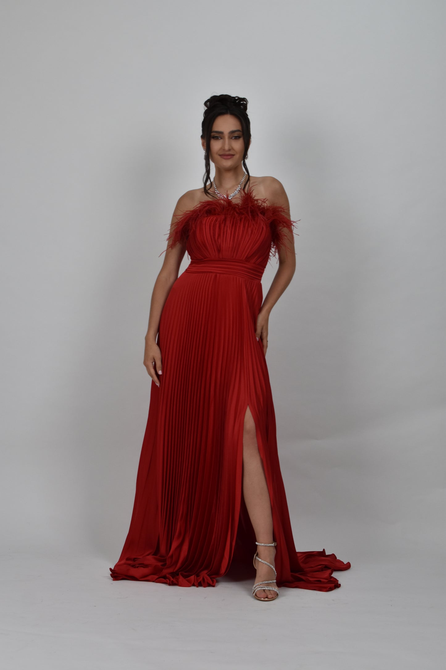 Rochie lunga de satin cu pliuri