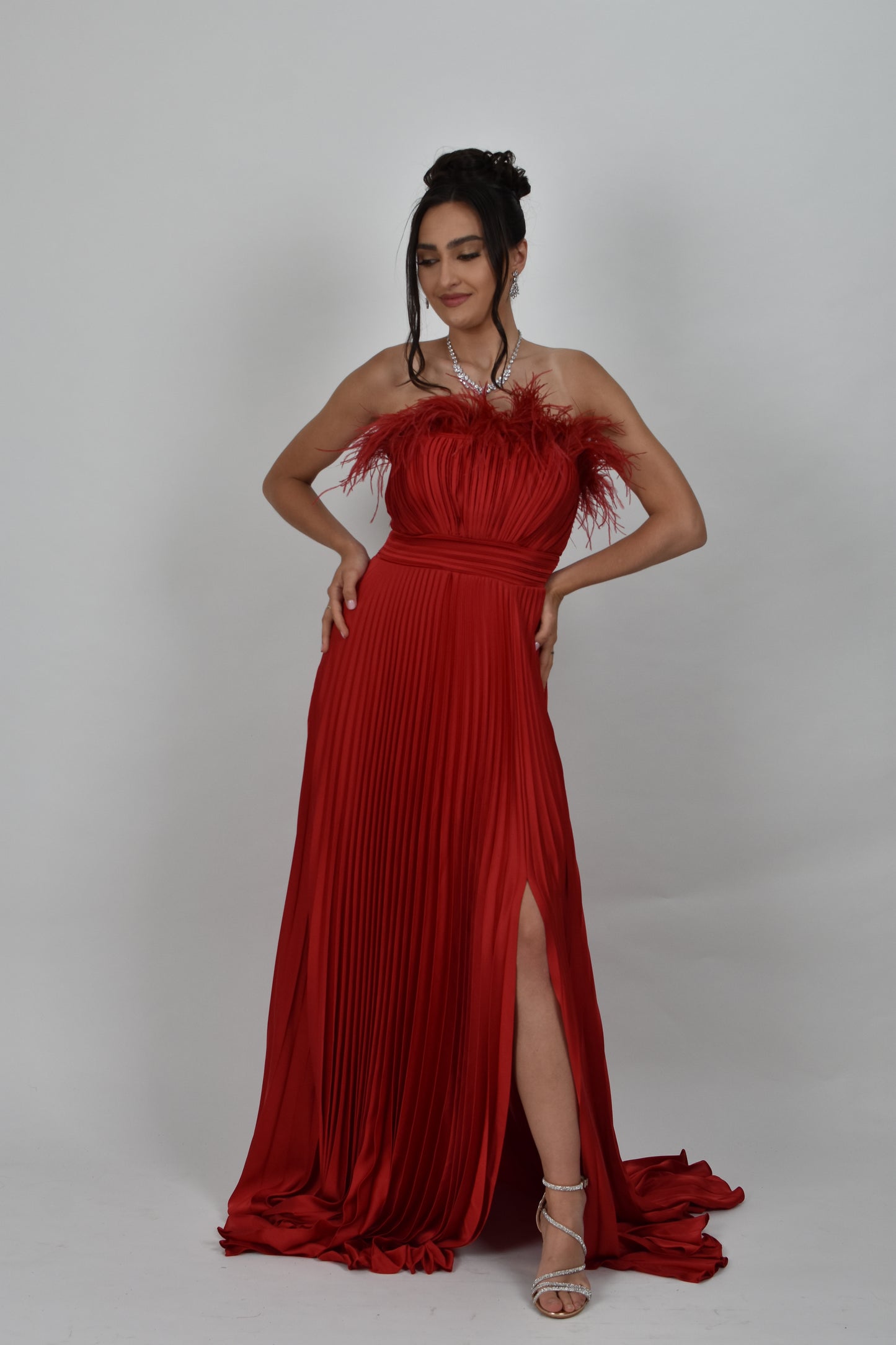 Rochie lunga de satin cu pliuri