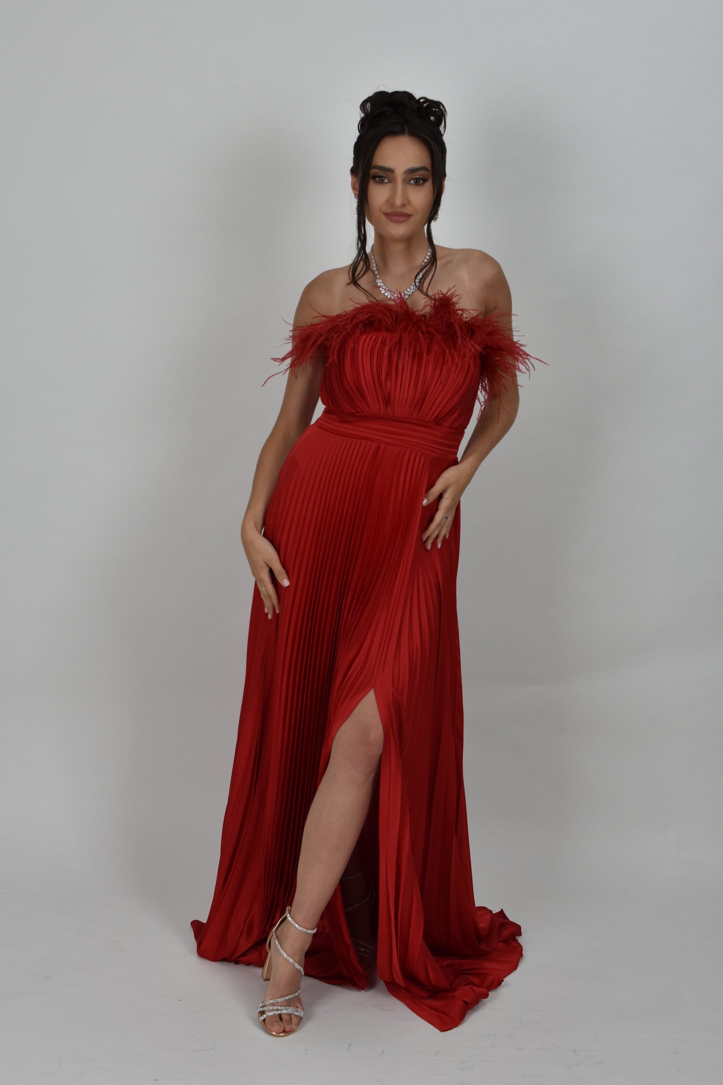 Rochie lunga de satin cu pliuri