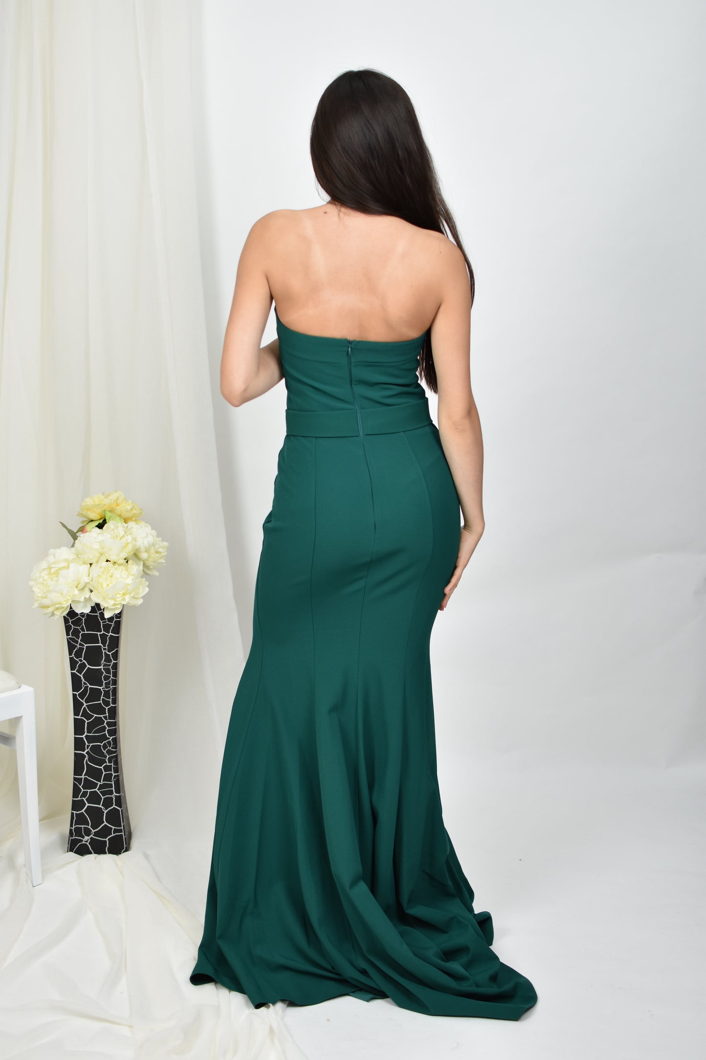 Rochie de seară fără bretele, tip sirenă, verde sau olive