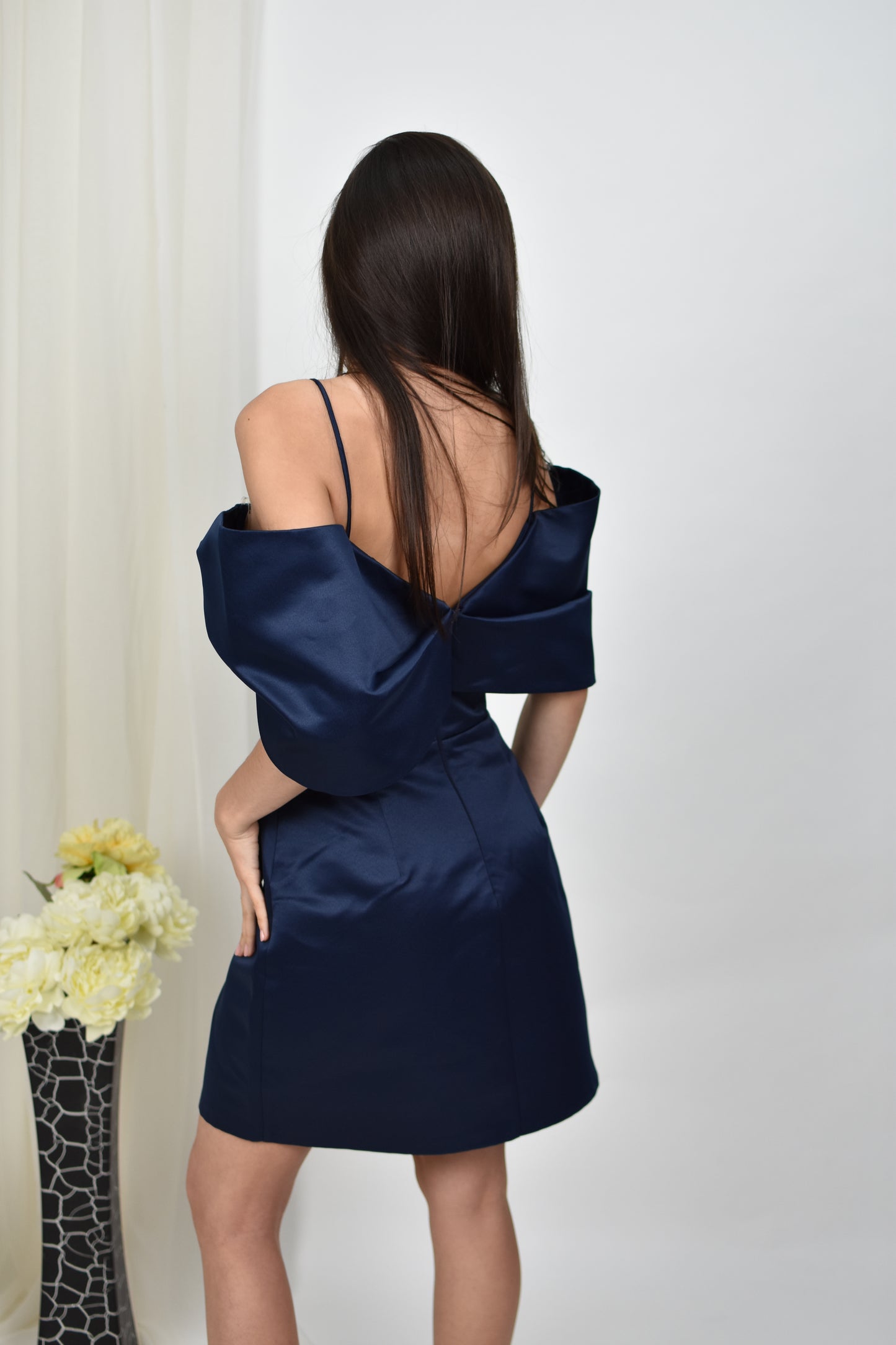 Rochie mini cu umeri goi, bleumarin