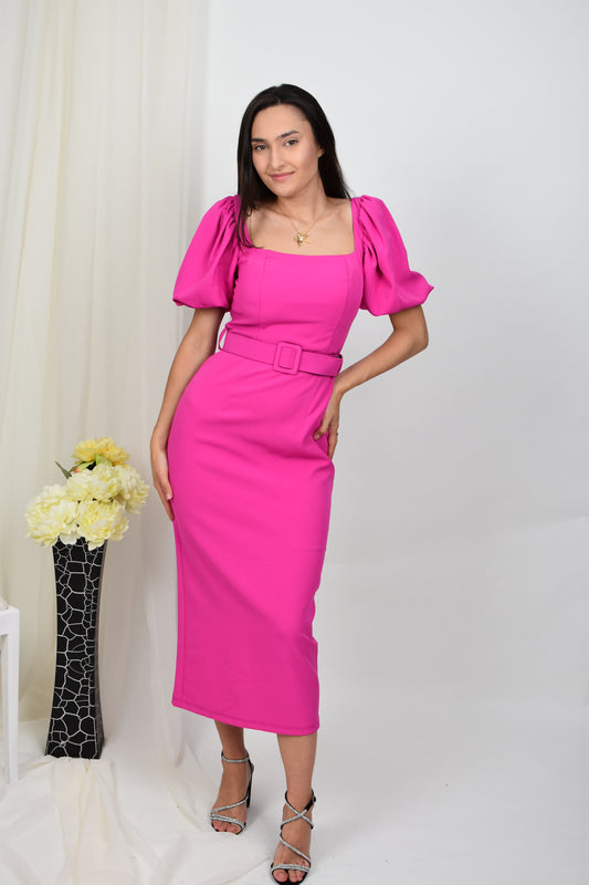 Rochie midi cu mânecă scurtă, model crepe
